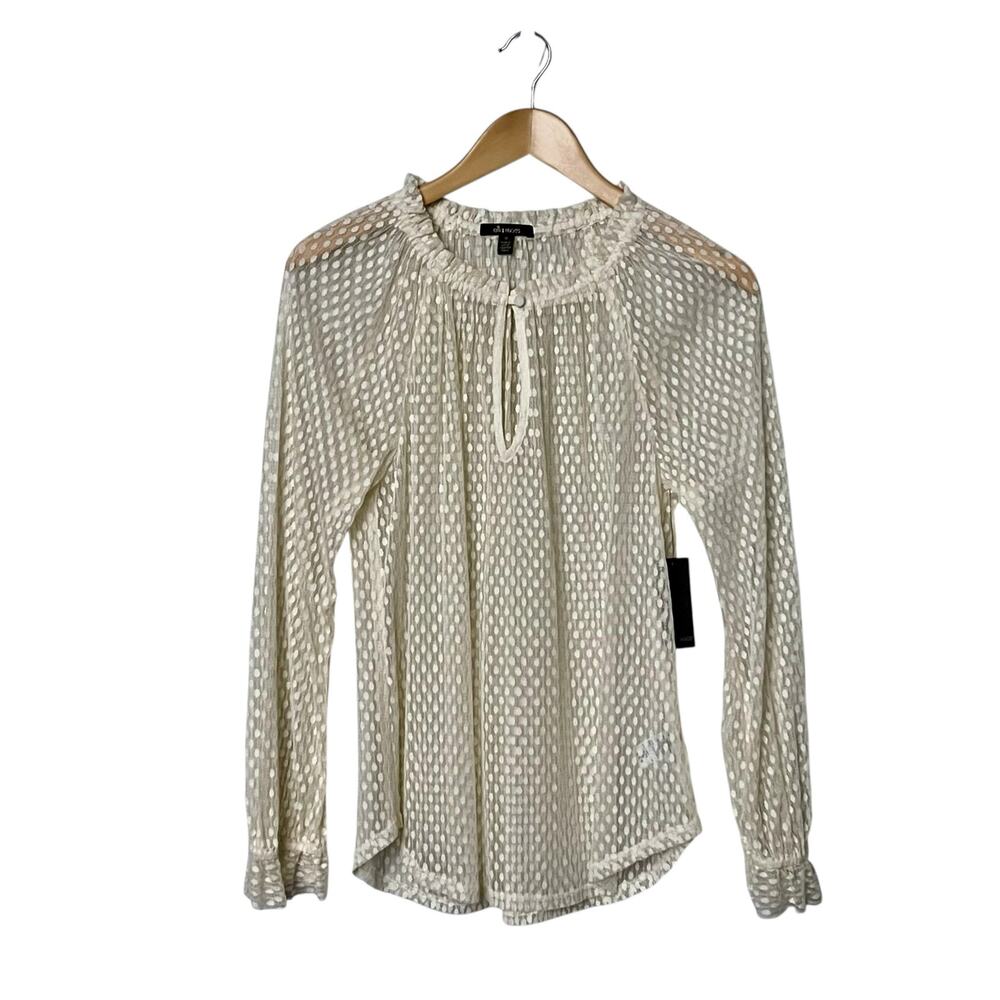Ella Moss Nikita Lace Blouse Size M Cream Sheer Fairy Dainty Romantic Ethereal